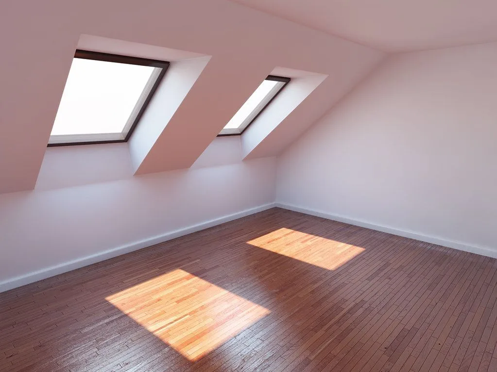Newly converted loft room with roof windows and wood flooring